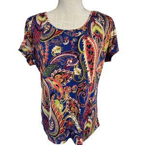 Jody Stubb Collection Womens Paisley Multicolor Short Sleeve Top S/C Made In Vie